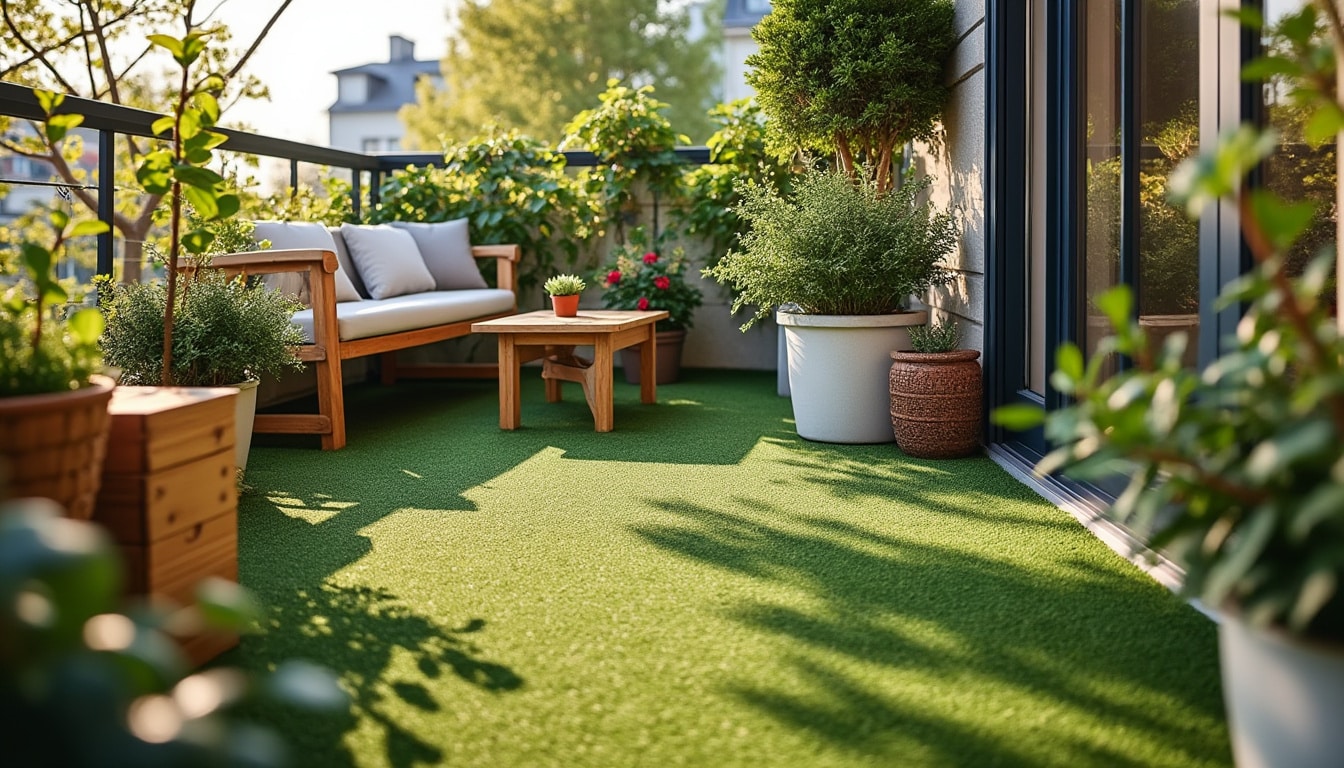 Illustration: Définition et atouts de la fausse pelouse pour un balcon