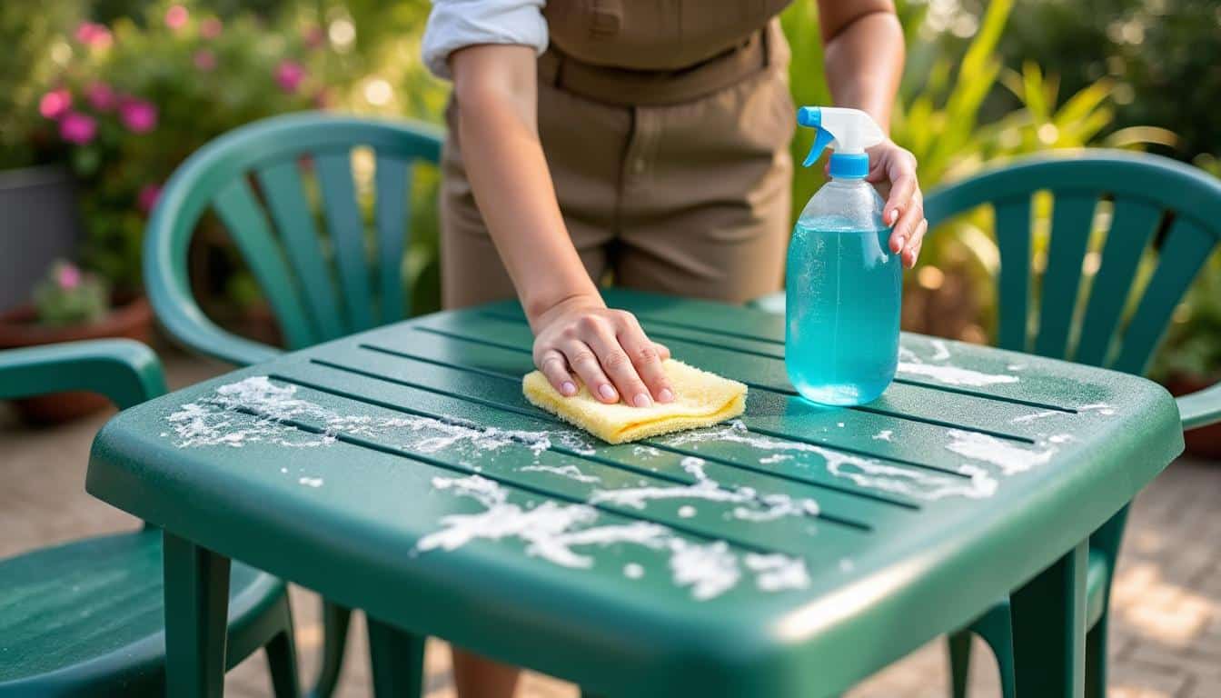 Illustration: Pourquoi un bon nettoyage est indispensable pour raviver un salon de jardin en plastique vert