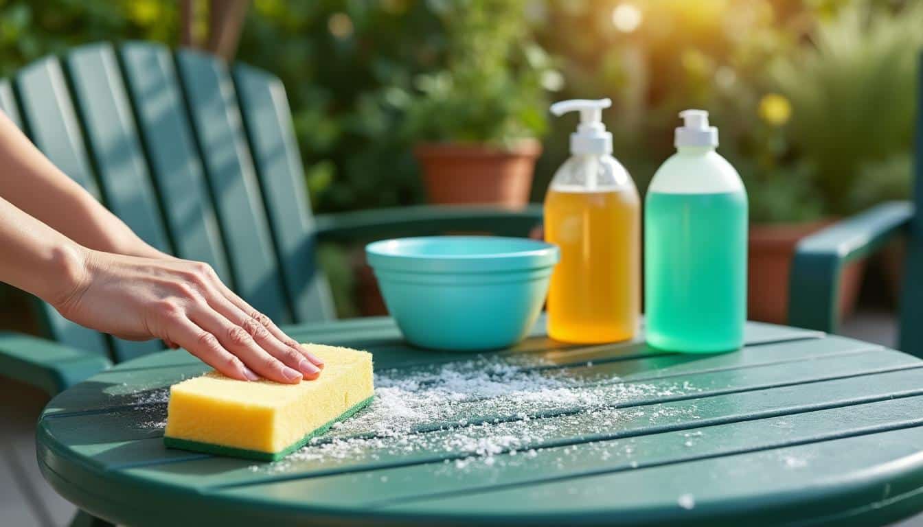 Illustration: Quelles méthodes et produits utiliser pour nettoyer un salon de jardin en plastique vert
